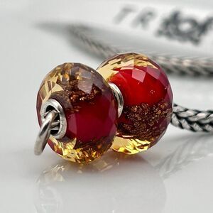TROLLBEADS Red Twinkle Bead #2 LAA 925S NEW w Tags! Red Facet w Copper Glitter